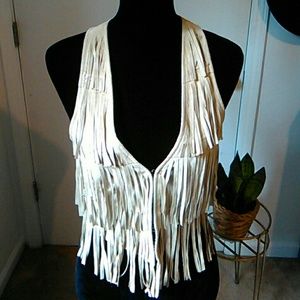 Faux Suede Fringe Vest | Size M
